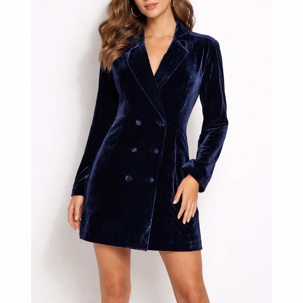 L’Academie The Military Velvet Dress Navy Blue Size Medium